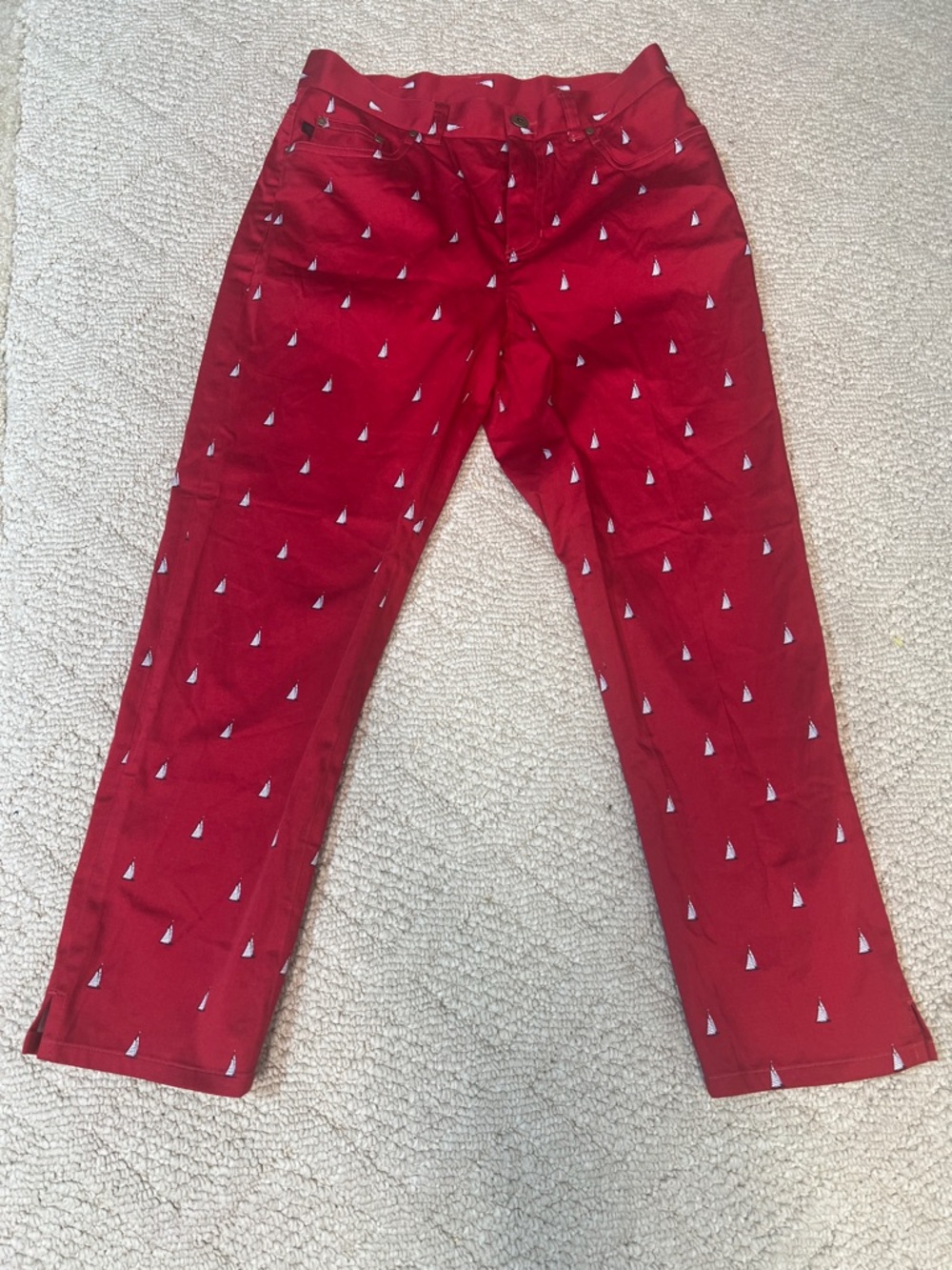 Lauren Ralph Lauren Petite Sailboat Pants Red Print Size 6P Stretch Cotton